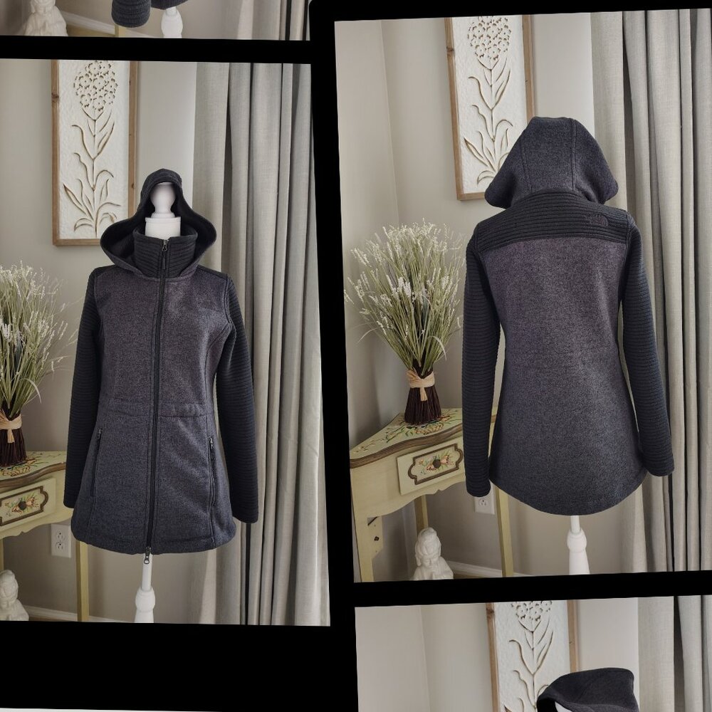 The North Face Grey & Black Fleece Jacket  - Attached Hood - Small